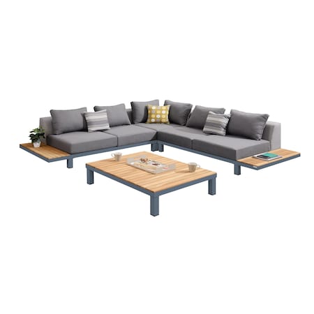 Armen Living Polo 4 piece Outdoor Sectional Set with Dark Gray Cushions and Modern Accent Pillows SETODPO4SE